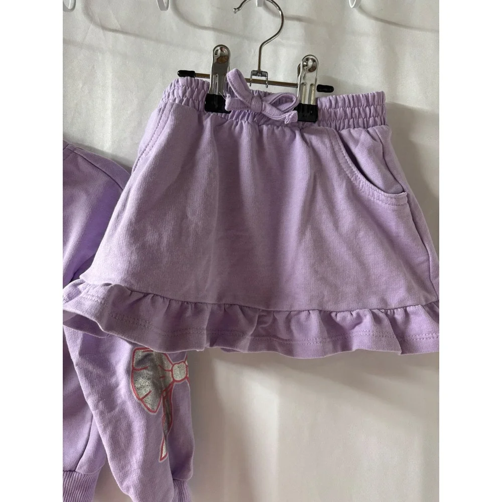 Kids Lavender Hoodie Sweatshirt & Skirt Set Bow Applique‎ Size 3T Girls